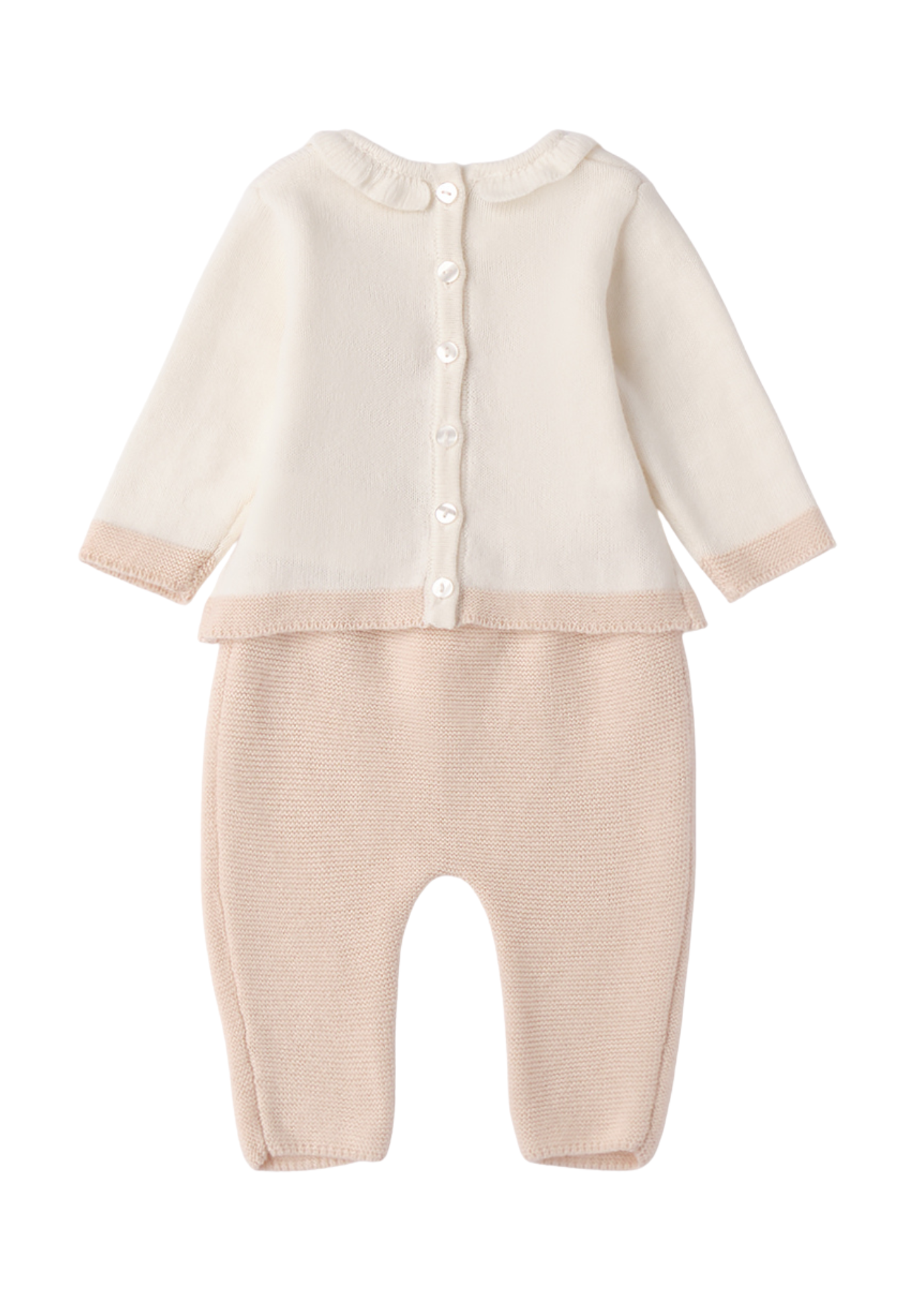Set 2 Piese Tricotat Bluza Crem cu Inima si Pantaloni Lungi Bej 3.F761/00 Minibanda