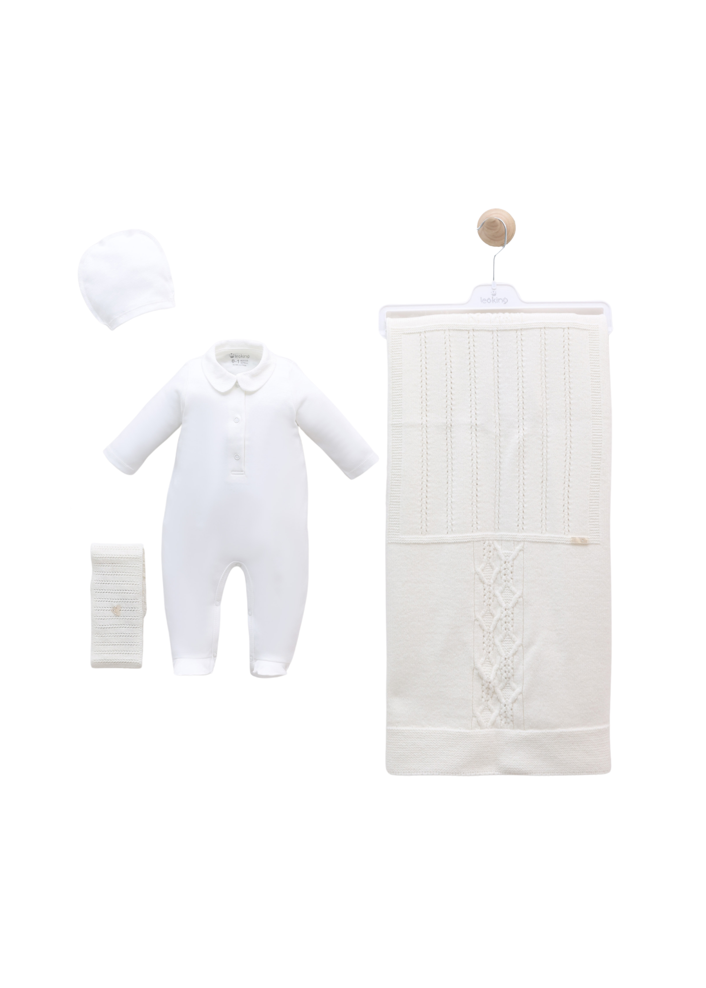 Set Maternitate Alb 9 Piese cu Lana Merinos 3448 Leo King