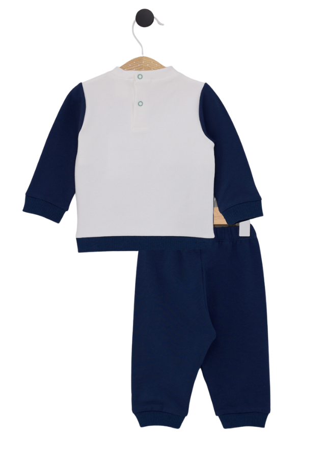 Trening 2 Piese Bluza Sport Crem cu Bleumarin si Dungi Bleu si Pantaloni Sport Bleumarin USB2092 V1 Us Polo Assn