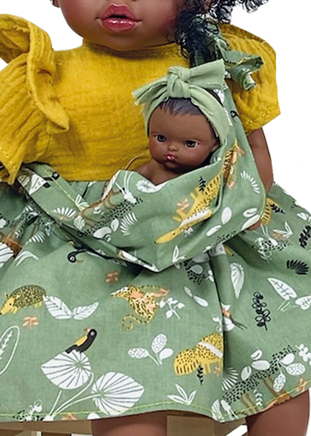AnneBebe - Papusa Afro Maria cu Bebelus cu Rochie Verde, 45 cm 2332 Nines