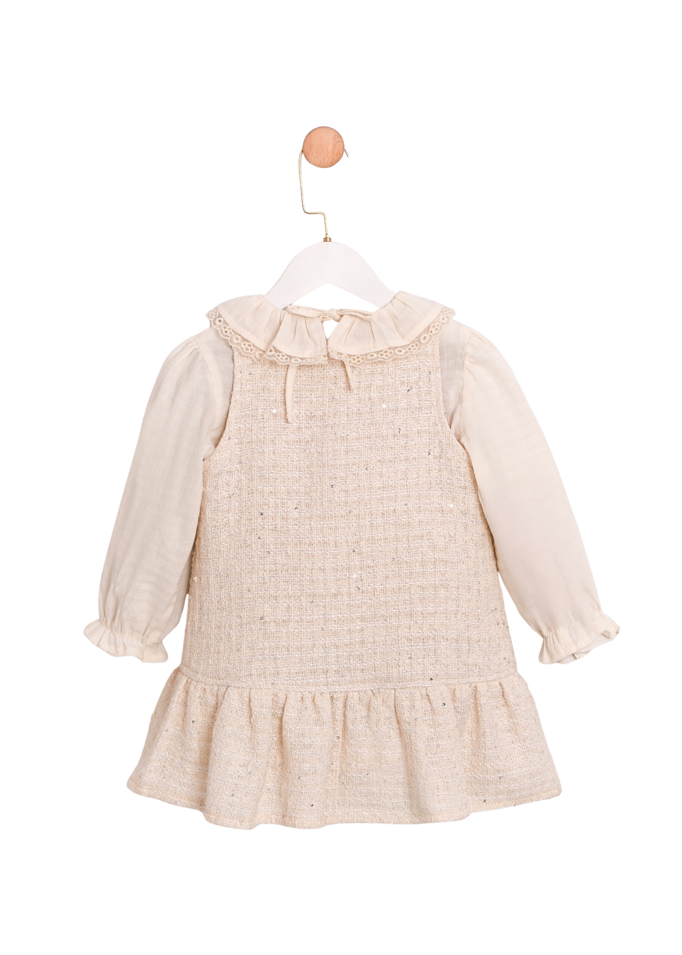 Set 2 Piese Sarafan Stofa Crem cu Paiete si Camasa 3731 Mino Baby
