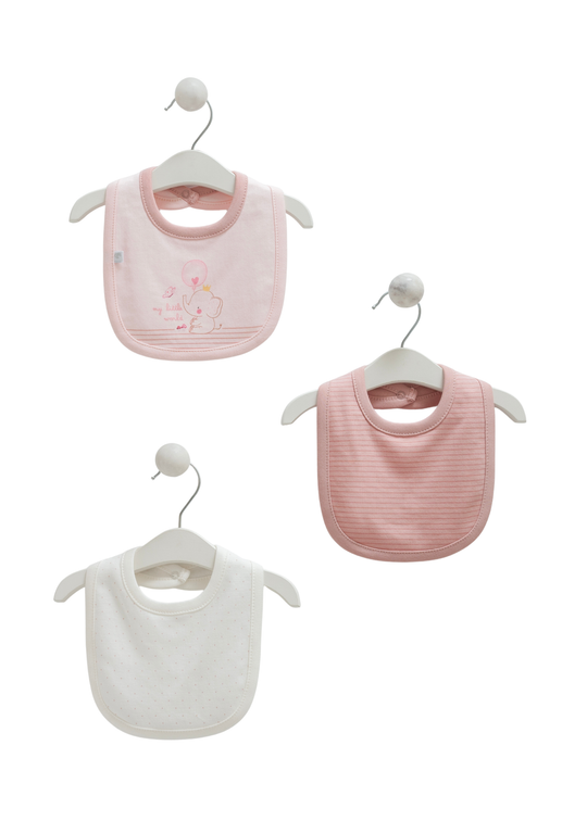 LACK OF PICTURE Set of 3 Bibs Cream with Pink Basic ONK1328 Mel Sweet Baby