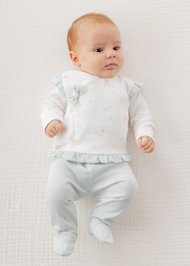 Set 2 Piese Bluza cu Capse si Pantaloni Crem cu Verde Menta AC25508 Andywawa