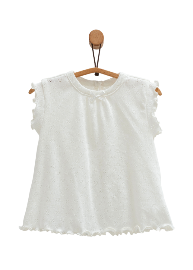Set 2 Piese Crem Bumbac Perforat Top Maneca Scurta si Chilotel Move Girl TKK1681 Mell Sweet Baby