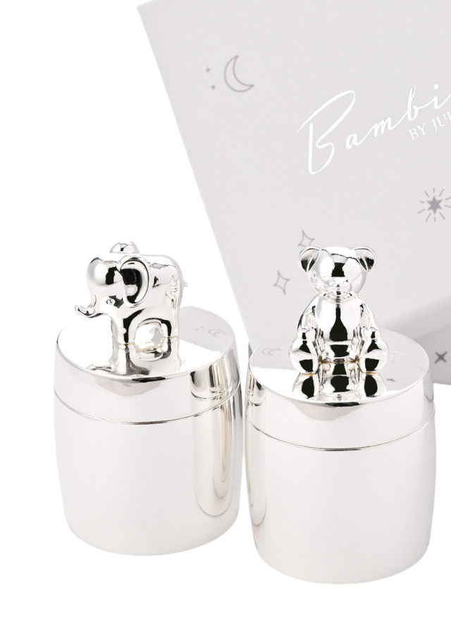 Set 2 Casete Argintate Prima Suvita si Primul Dinte cu Elefant si Urs BM303 Bambino by Juliana