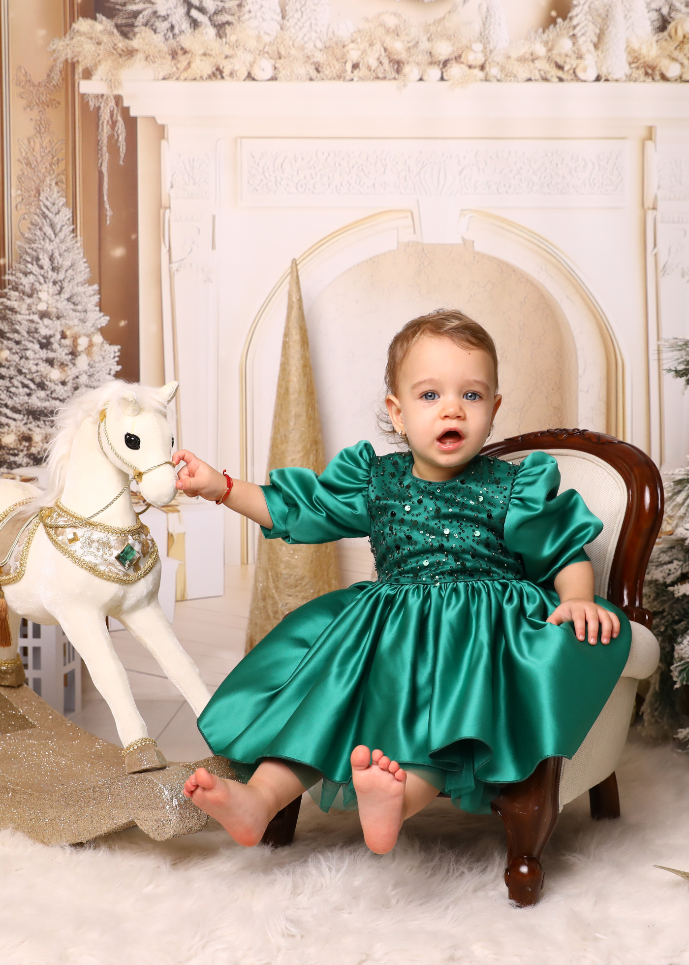 Elegant Olivia Green Dress with Train and Bow AnneBebe