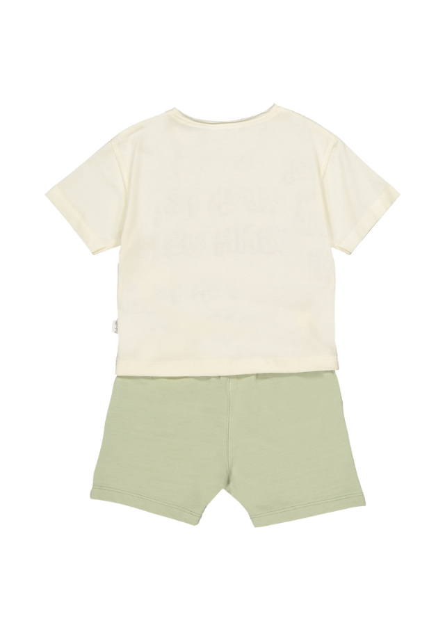 Set 2 Piese Tricou Crem si Pantaloni Scurti Verzi Lucky Boy K4697 Bebetto