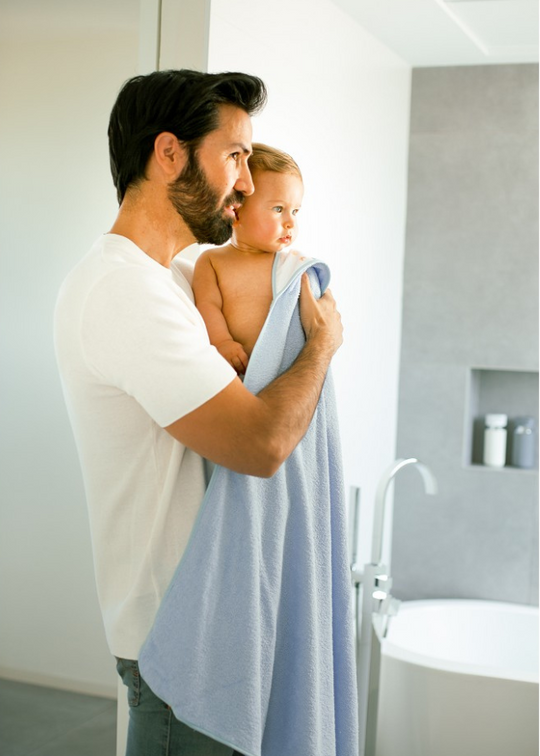 Towel with hood 100x100 cm Bib White-blue with Elephant 01227-11 Don Algodon