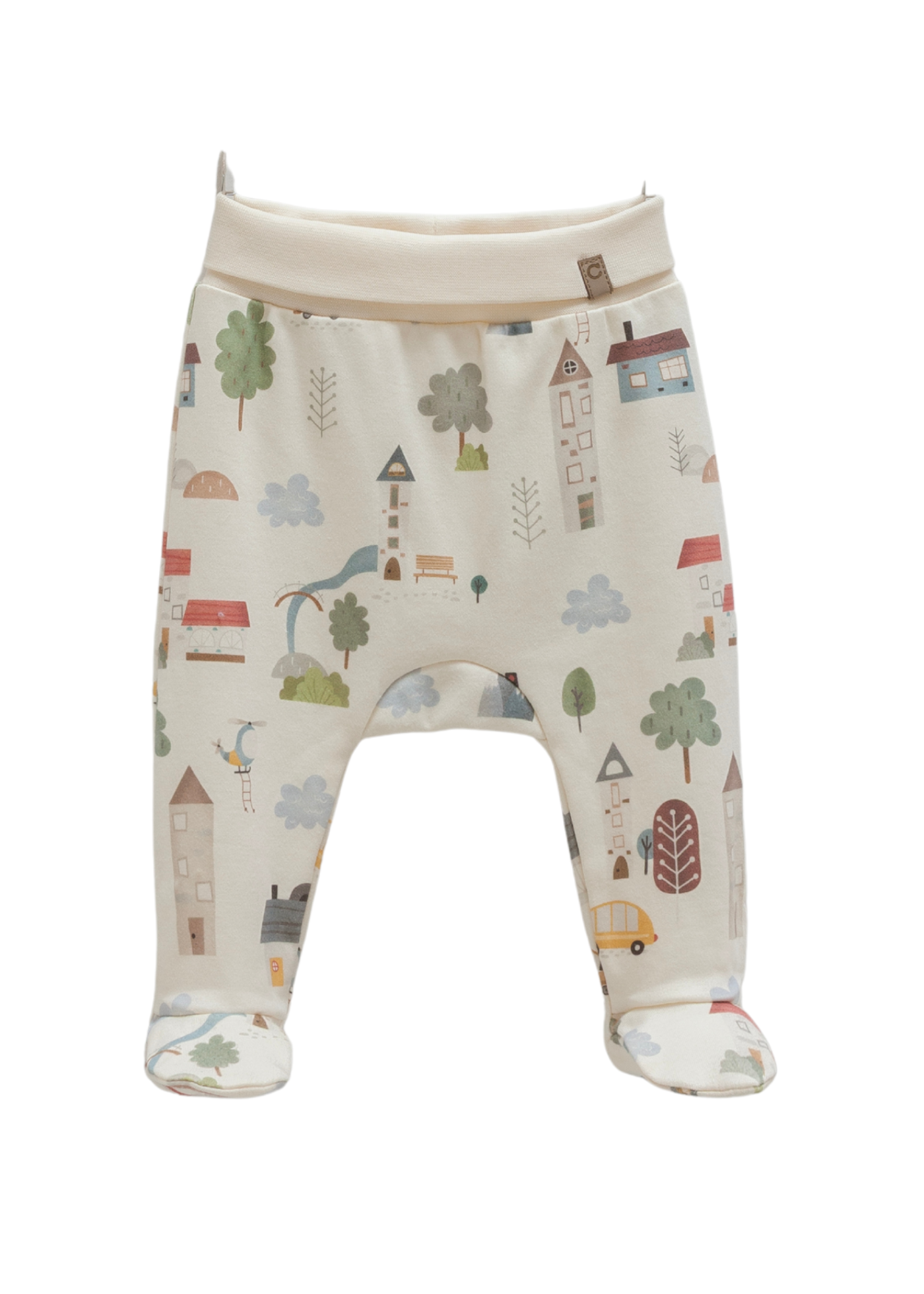 Set 3 Biese Body cu Maneca Lunga si Pantaloni Lungi cu Picior Bej cu Imprimeu si Scutec din Muselina Verde Menta BPB2183 Mell Sweet Bay