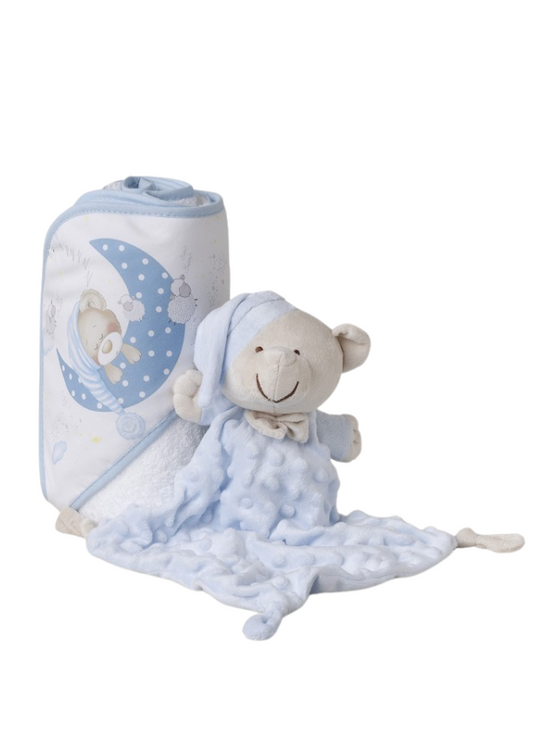 Set of 2 Towel with Cap Doudou Bear White-blue SET31-01 Don Algodon
