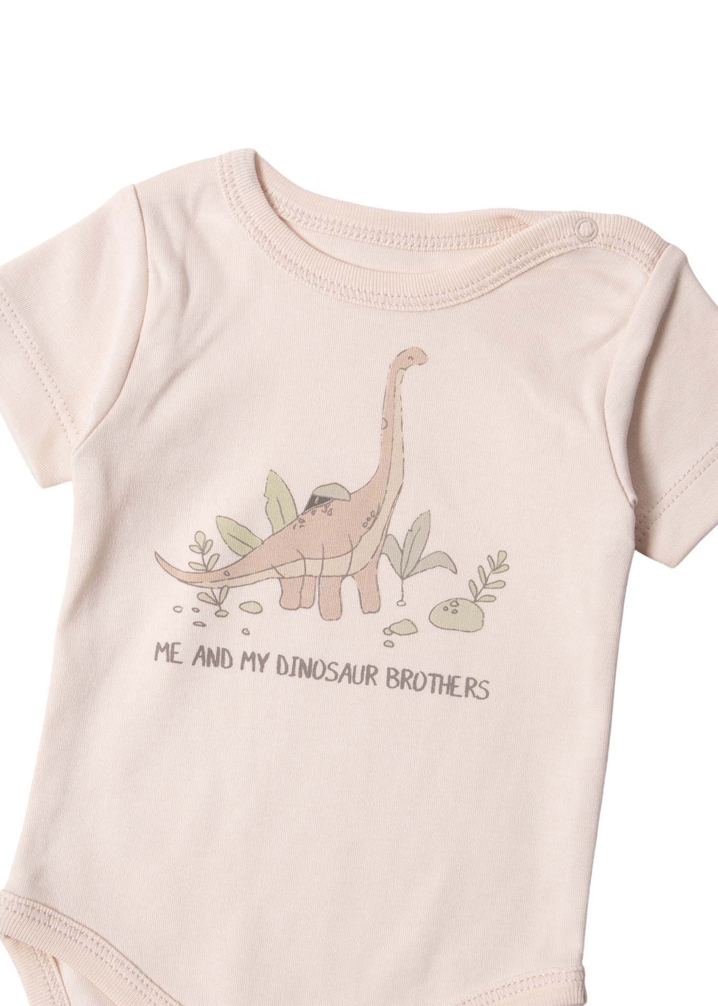 Set 3 Piese Bej cu Dinozauri Salopeta Lunga Body cu Maneca Scurta si Fes Z1042 Bebetto