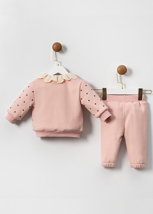 2 Piece Tracksuit Casual Girls Pink Polka Dot Hoodie And Long Pants 3583 Mino Baby