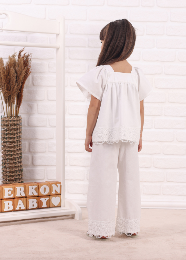 Set 2 Piese Ivory Bluza Lejera cu Maneca Scurta si Pantaloni Lungi 778 Connie Baby