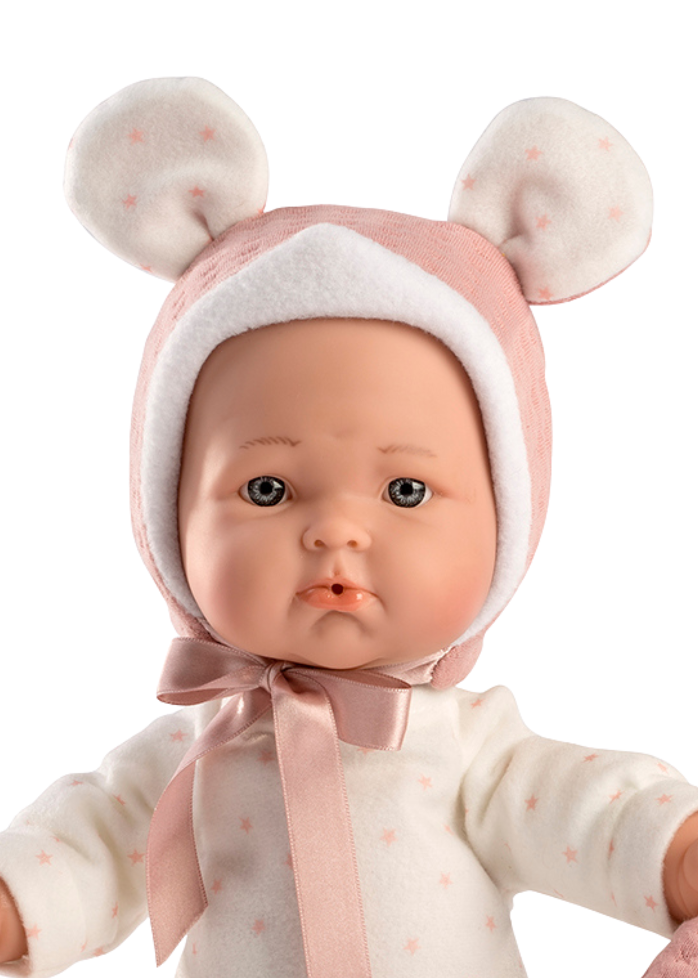 Papusa Mimi, 36 cm, Fara Par, Corp Textil cu Salopeta Alba 937 Guca Munecas