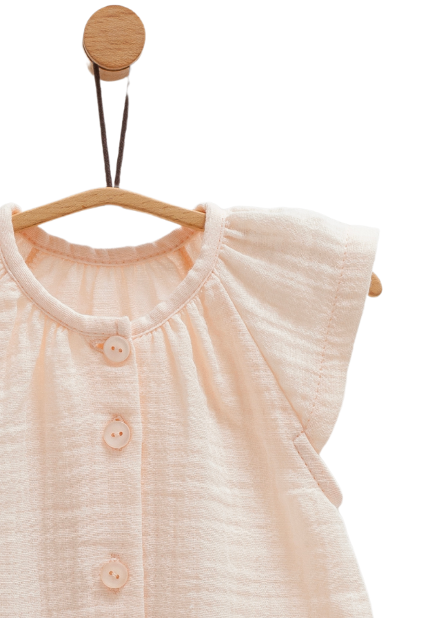 Salopeta Scurta Muselina Somon cu Nasturi Little Girl TK1659 Mell Sweet Baby