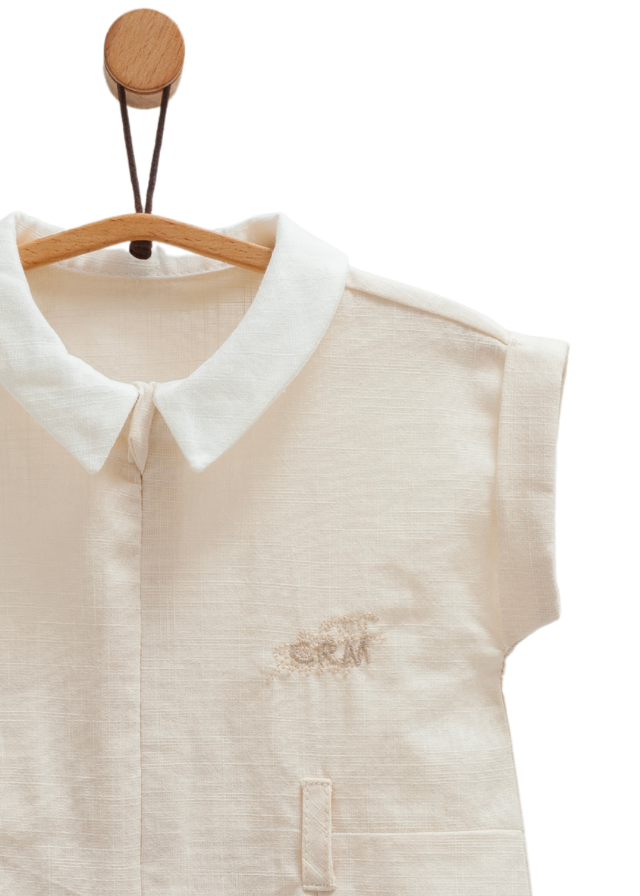 Salopeta Scurta Bej cu Guler Alb si Fermoar Serenity Boy TE1748 Mell Sweet Baby