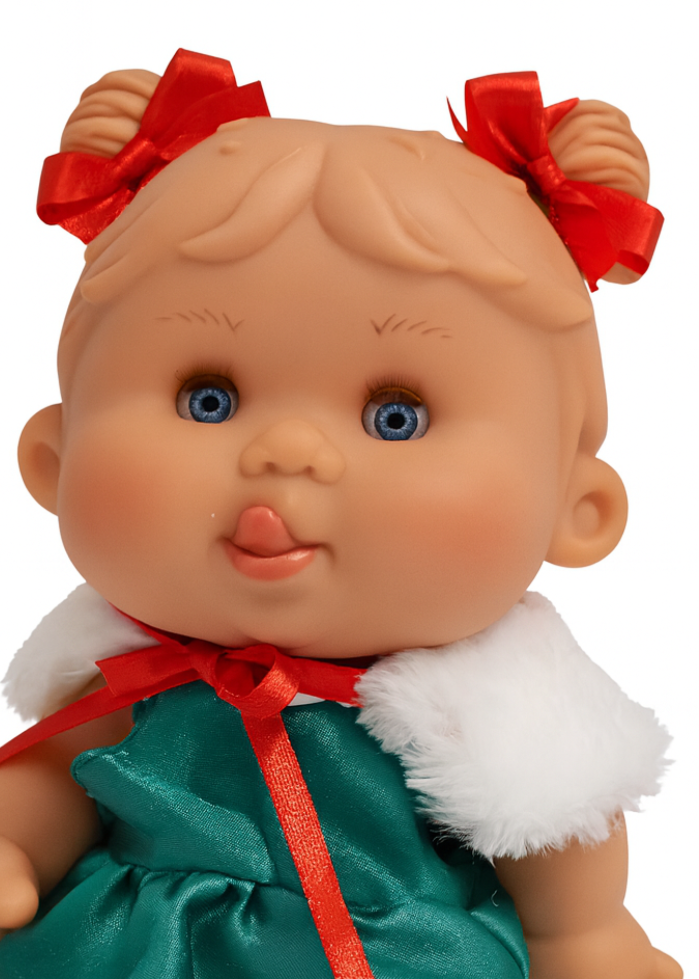 Papusa Parfumata Xmas cu Rochita Verde si Guler de Blana Alba - 26 cm - 0489 - Nines