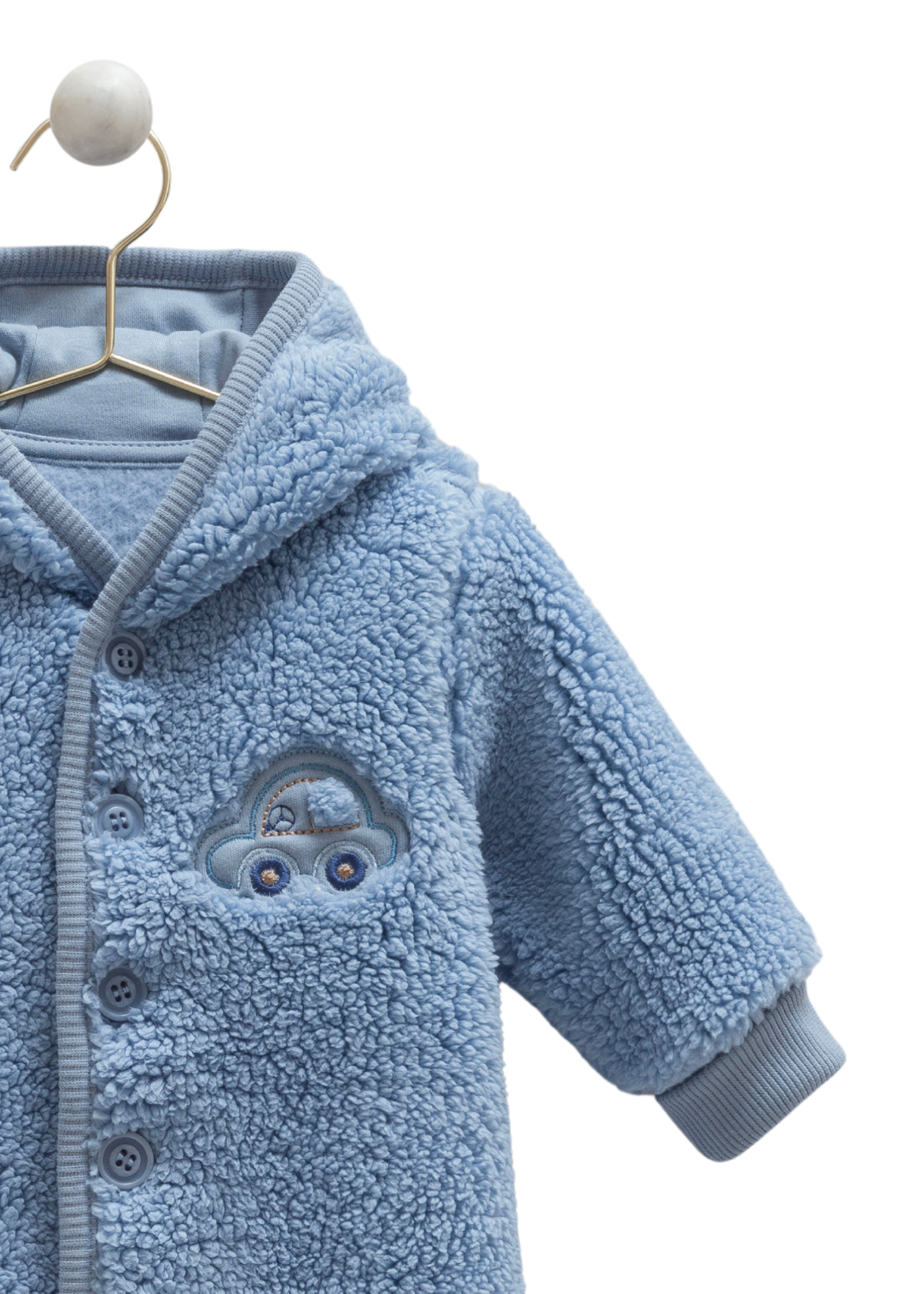 Combinezon Albastru din Plus cu Gluga si Nasturi TE2108 Mell Sweet Baby