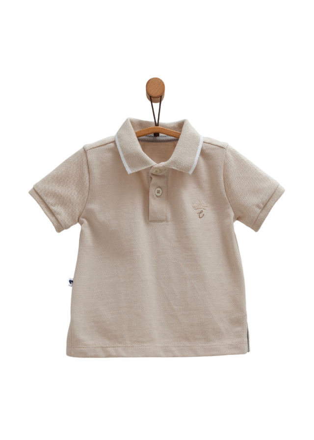 Set 2 Piese Tricou Polo Bej cu Maneca Scurta si Pantaloni Scurti Maro Polo TKE1795 Mell Sweet Baby