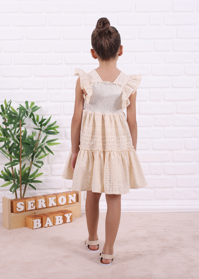 Rochie Broderie din Bumbac Bej 765 Connie Baby