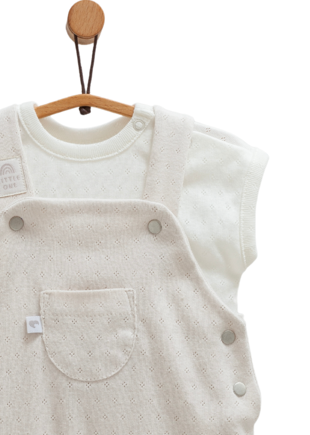 Set 2 Piese Salopeta Scurta Gri si Tricou Crem Move Boy SLE1712 Mell Sweet Baby