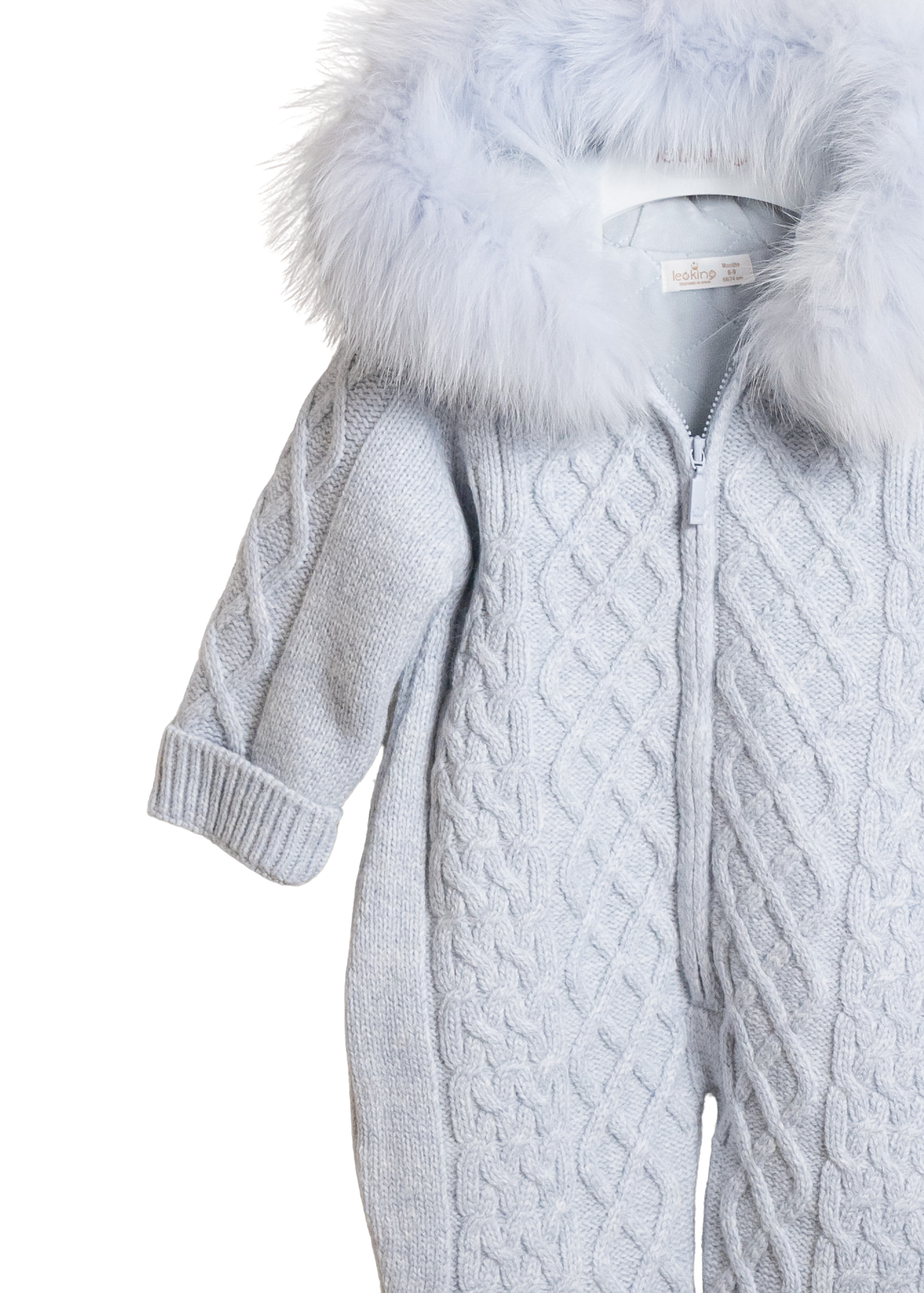 Combinezon Bleu cu Lana Merinos cu Blana la Guler si Fermoar 9423 Leo King