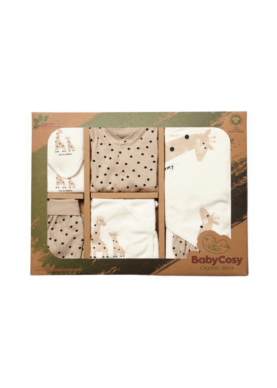 Set 10 Piese Maternitate din Bumbac Organic Crem cu Bej cu Girafa CSY5112 Baby Cosy