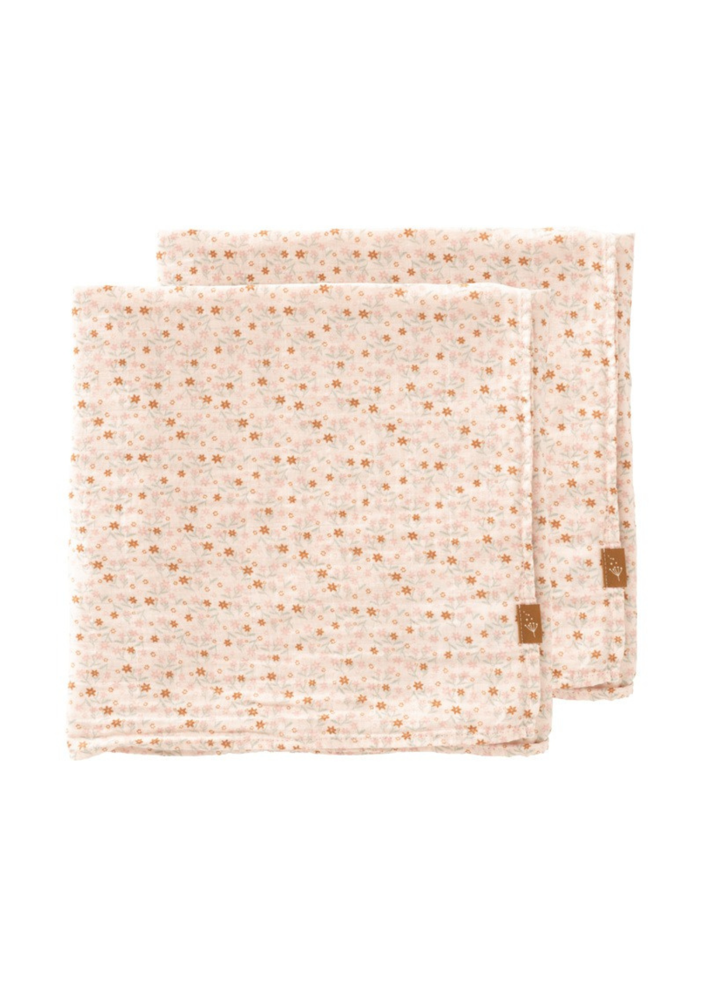 Set of 2 pink muslin blankets with flower print made of organic cotton 70x60 cm F115-75