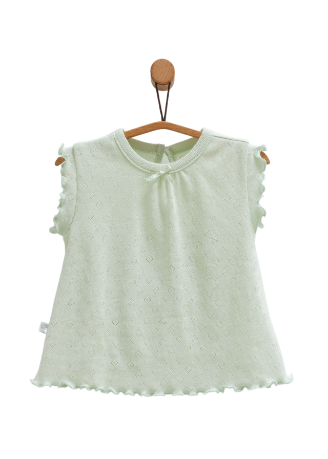 Set 2 Piese Verde Bumbac Perforat Top Maneca Scurta si Chilotel Move Girl TKK1681 Mell Sweet Baby