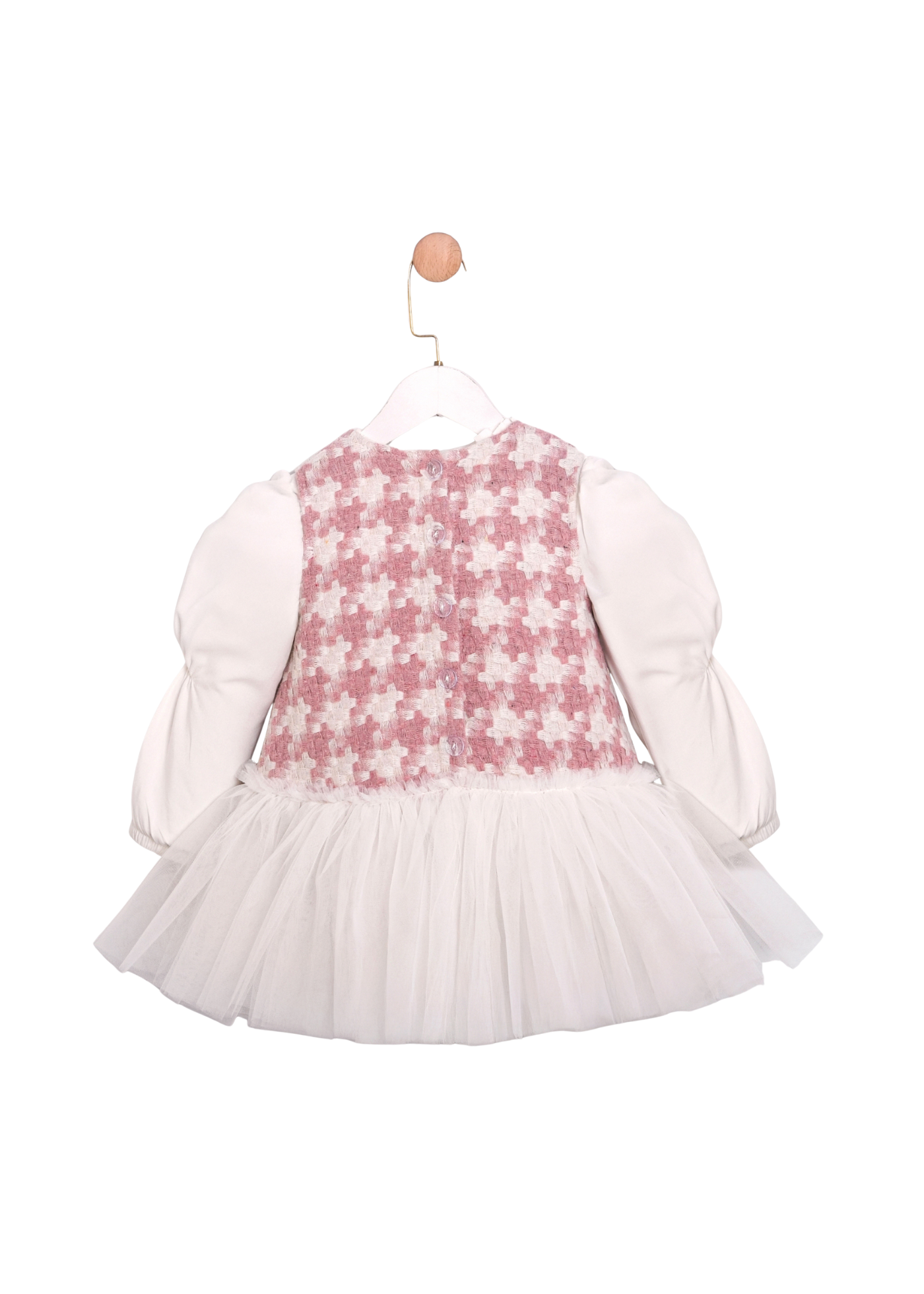 Set Sarafan Stofa Roz cu Tull, Camasa Alba si Poseta 3768 Mino Baby