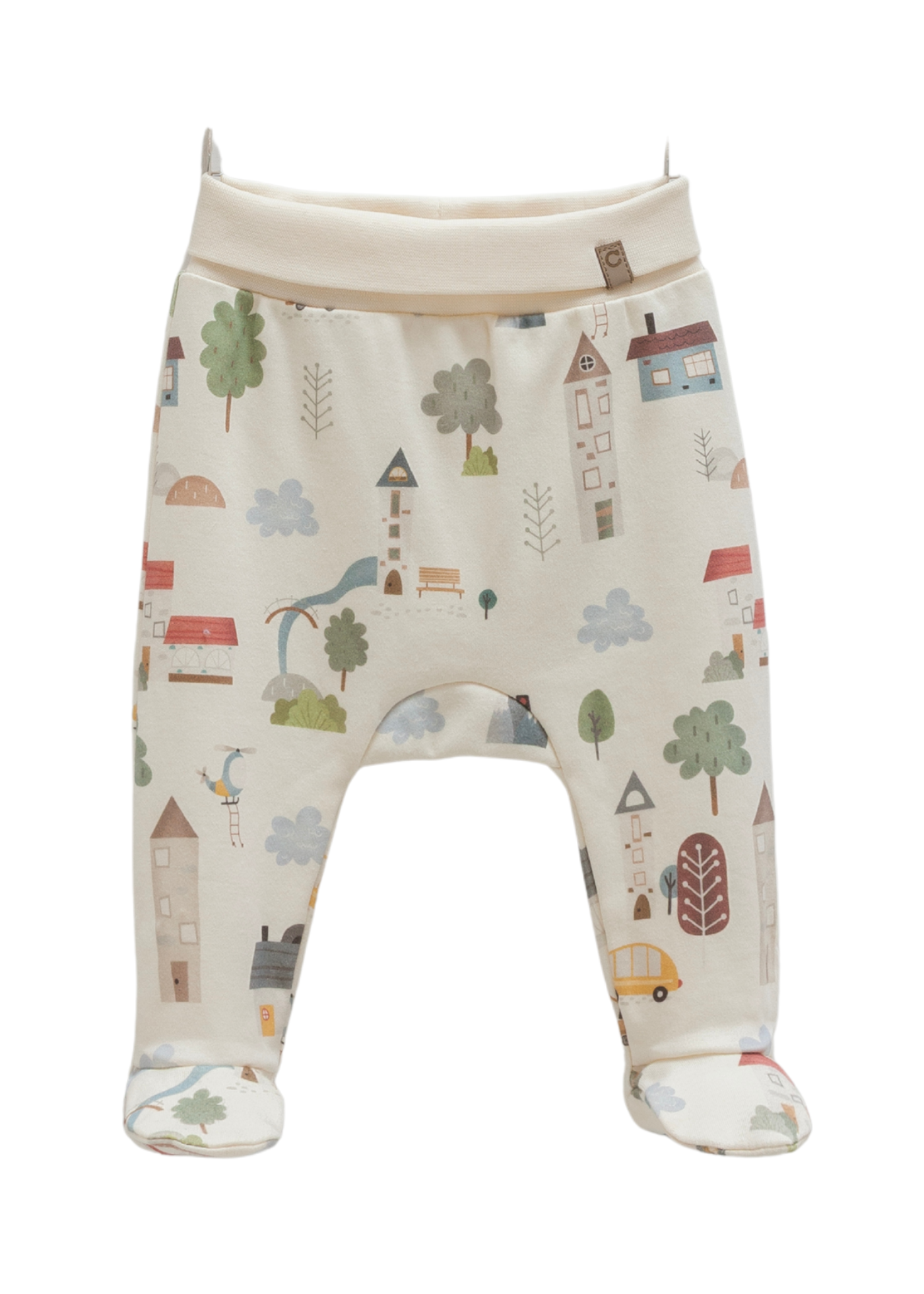 Set 3 Piese Body cu Maneca Lunga si Pantaloni Lungi cu Picior Bej cu Imprimeu si Scutec din Muselina Bej BPB2183 Mell Sweet Bay