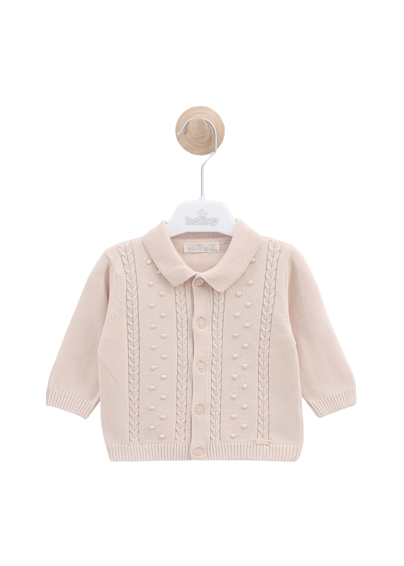 Set 3 Piese Salopeta Lunga Tricotata si Cardigan Bej si Body 7442 Leo King