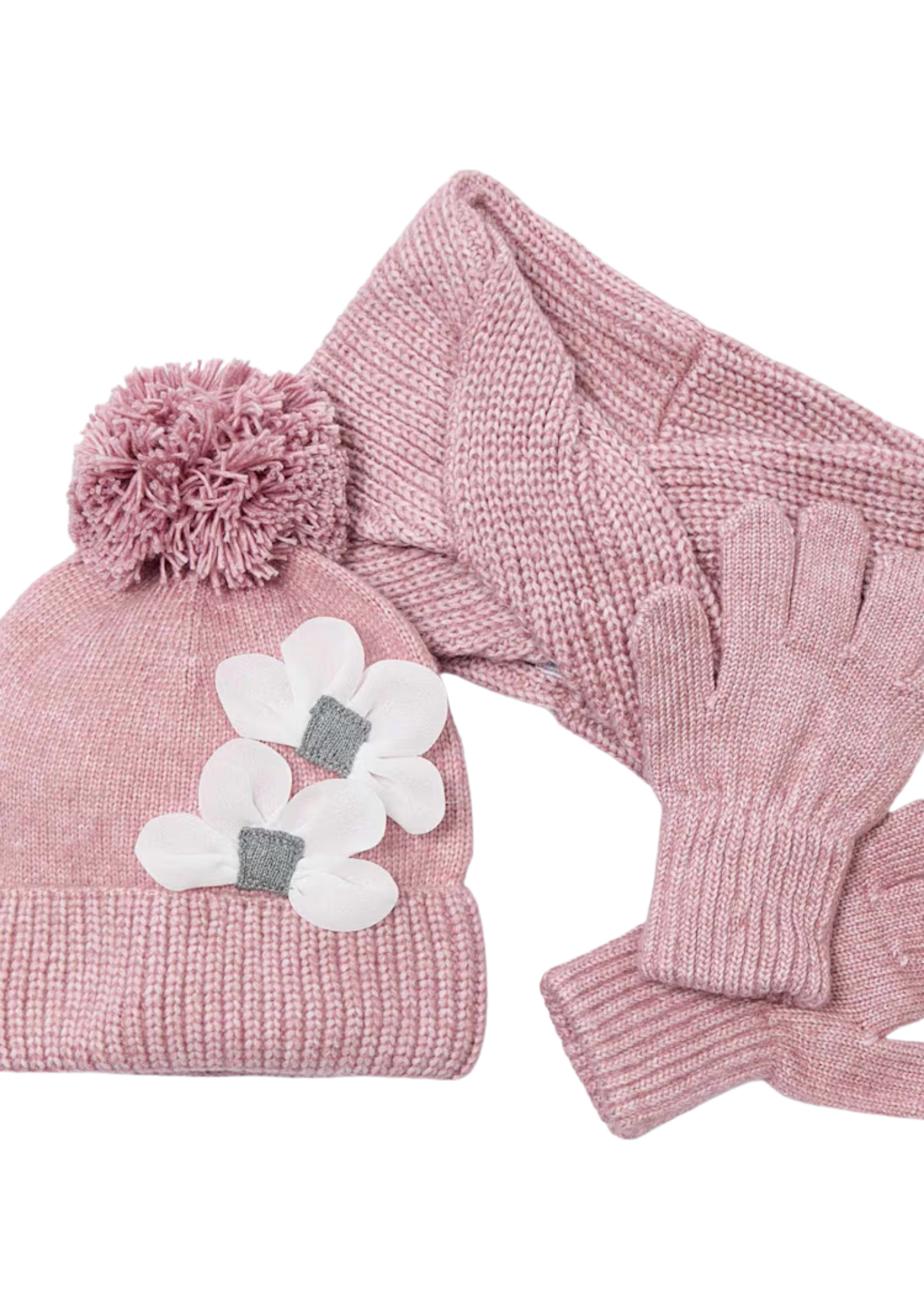Set 3 Piese Caciula, Fular si Manusi Tricotate Roz Pudra 10071 Mayoral
