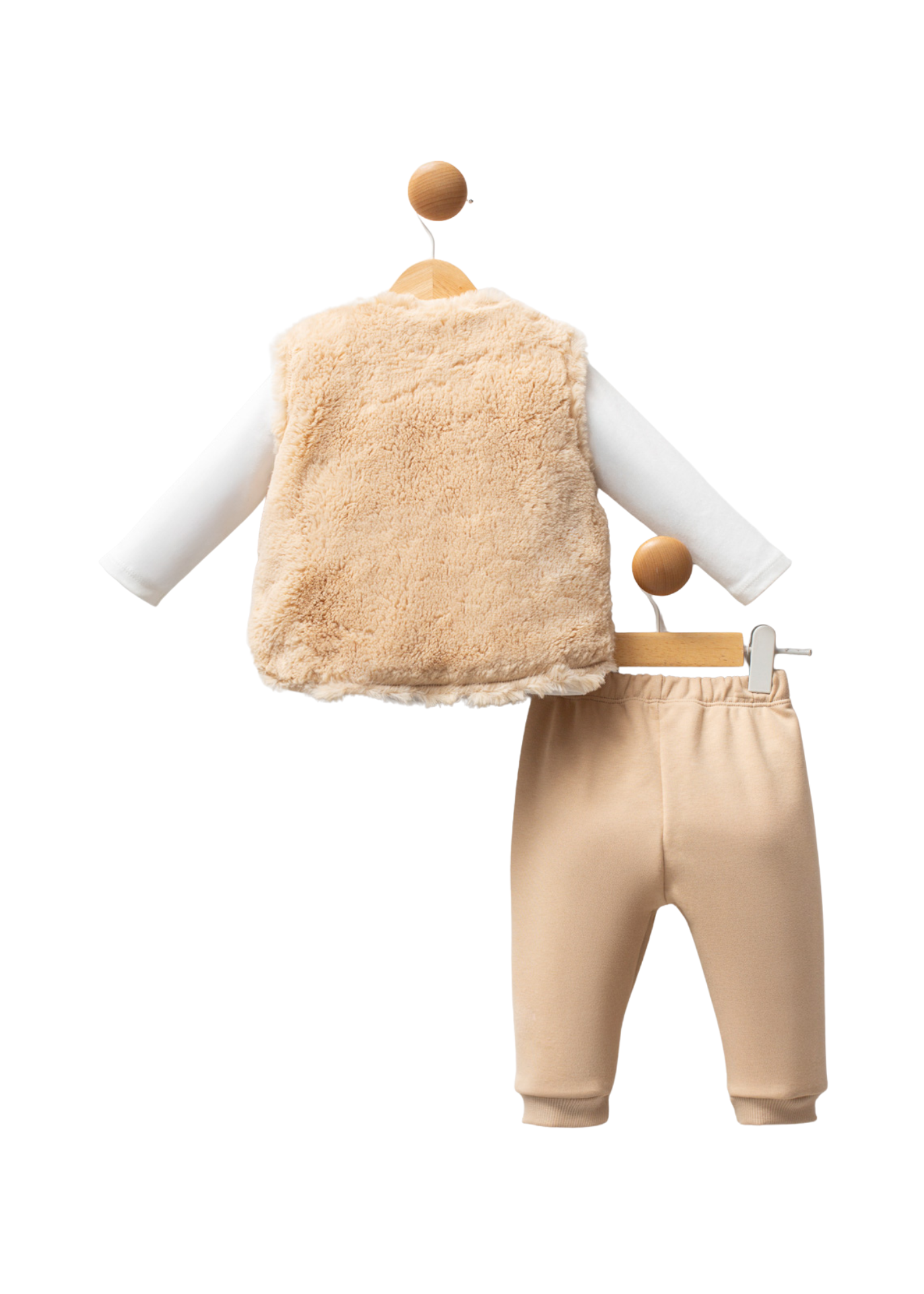 Set 3 Piese Vesta din Plus Bej Pantaloni Lungi Bej si Bluza Ivory USB2779 V1 Us Polo Assn