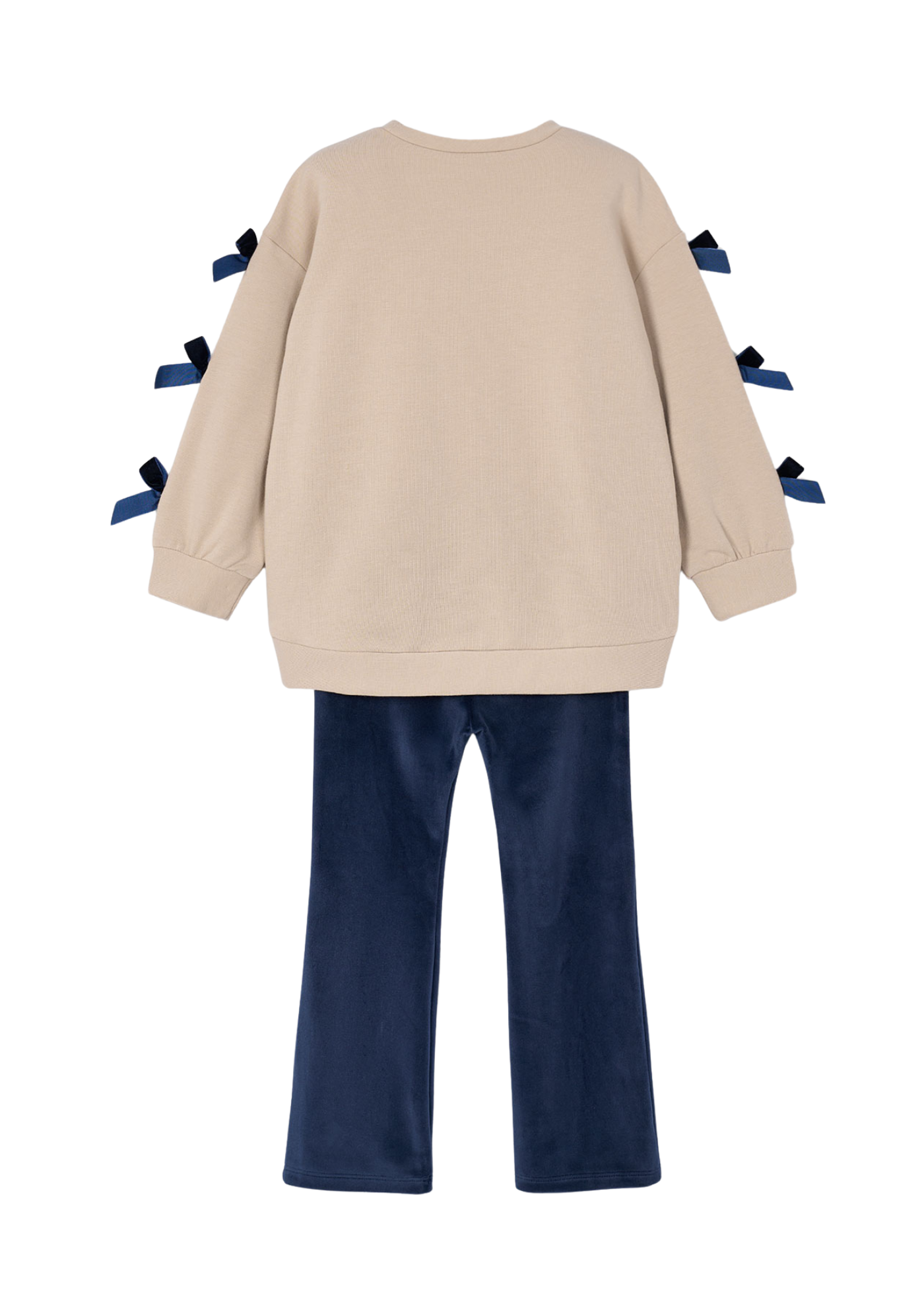 Set 2 Piese Bluza Bej cu Funde Catifea si Colanti Catifea Bleumarin 4725 Mayoral