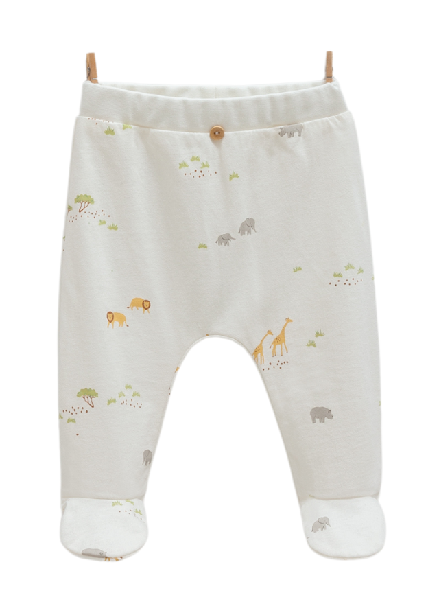 Set Body cu Maneca Lunga si Pantaloni Crem cu Animale Safari Time BPE1821 Mell Sweet Baby