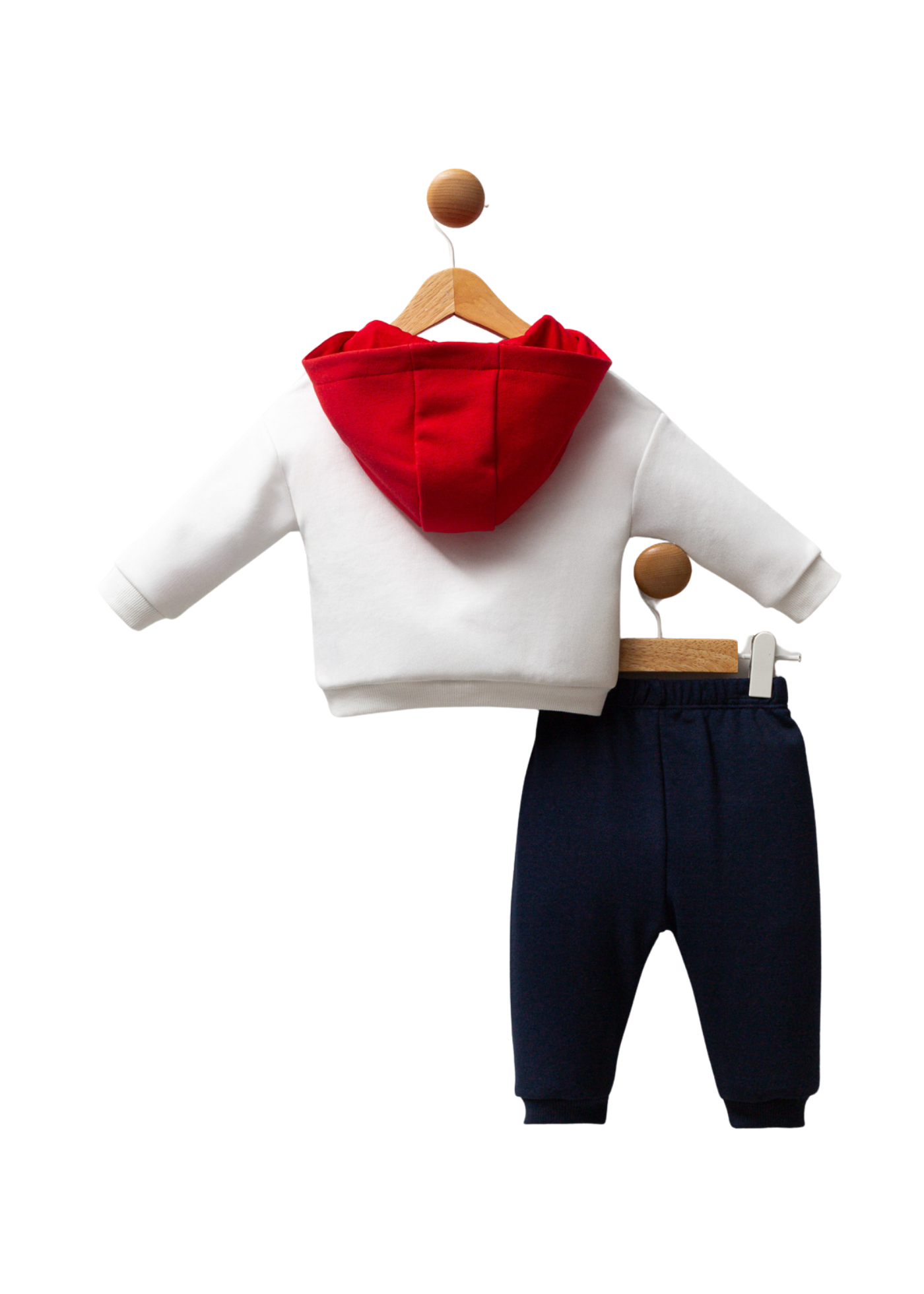 Trening 2 Piese Hanorac cu Gluga Alb cu Rosu si Bleumarin si Pantaloni Lungi Bleumarin USB2565 Us Polo Assn