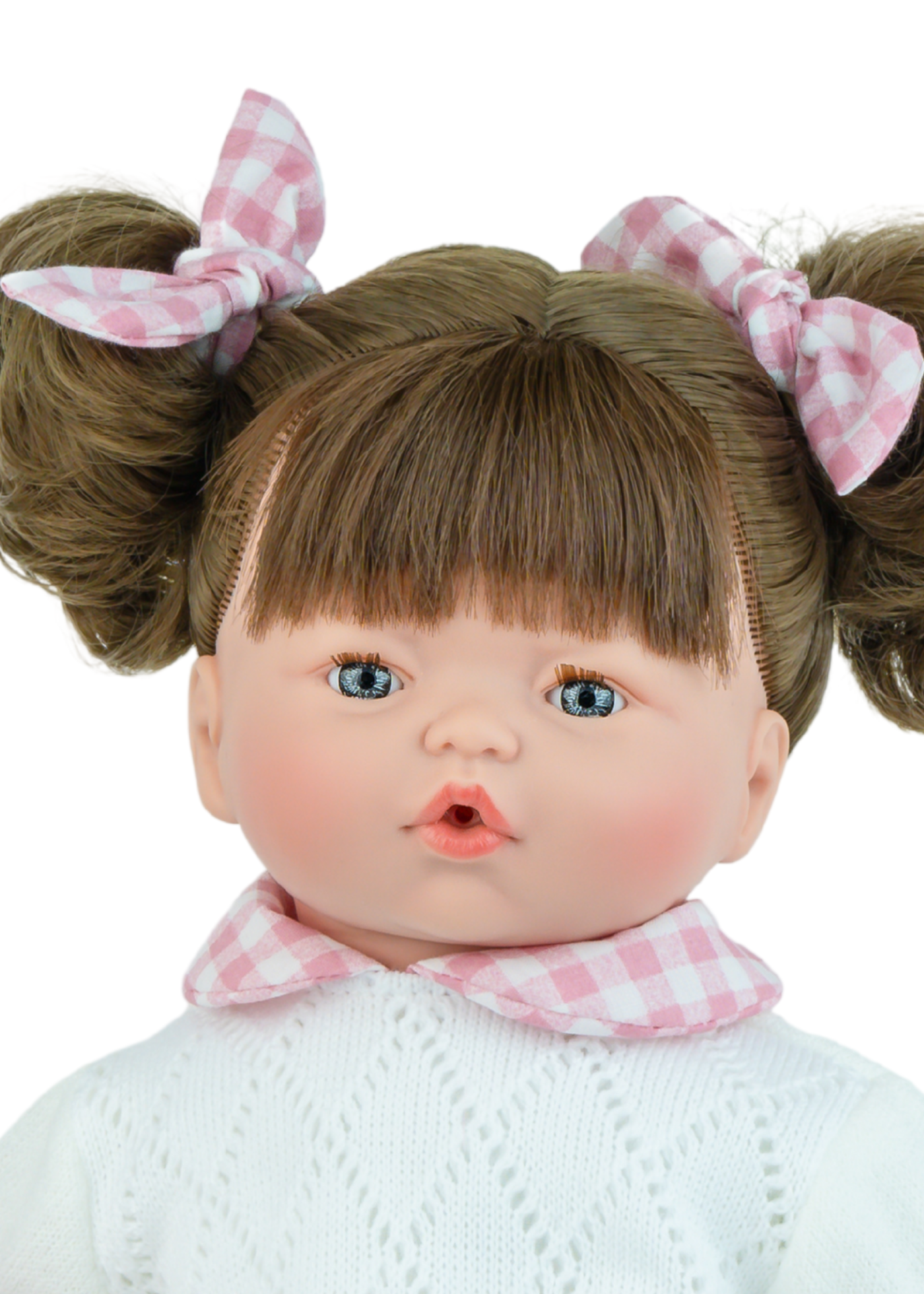 Papusa Parfumata Pitus Glace, Corp Moale cu Mecanism, Fetita cu Rochie Roz in Carouri 538 – Marina&Pau