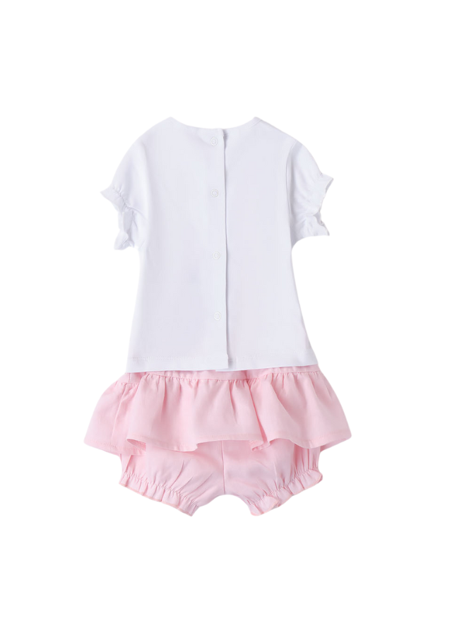 AnneBebe - Set 2 Piese, Tricou Alb si Chilotel Roz 8146 iDO