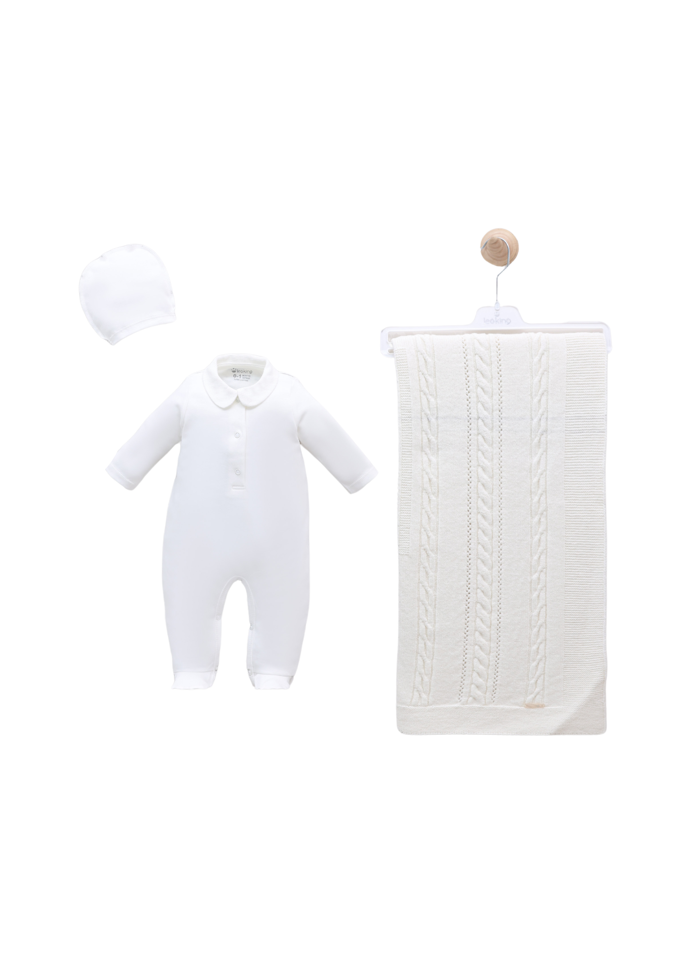 Set Maternitate 10 Piese Alb cu Lana Merinos 3443 Leo King