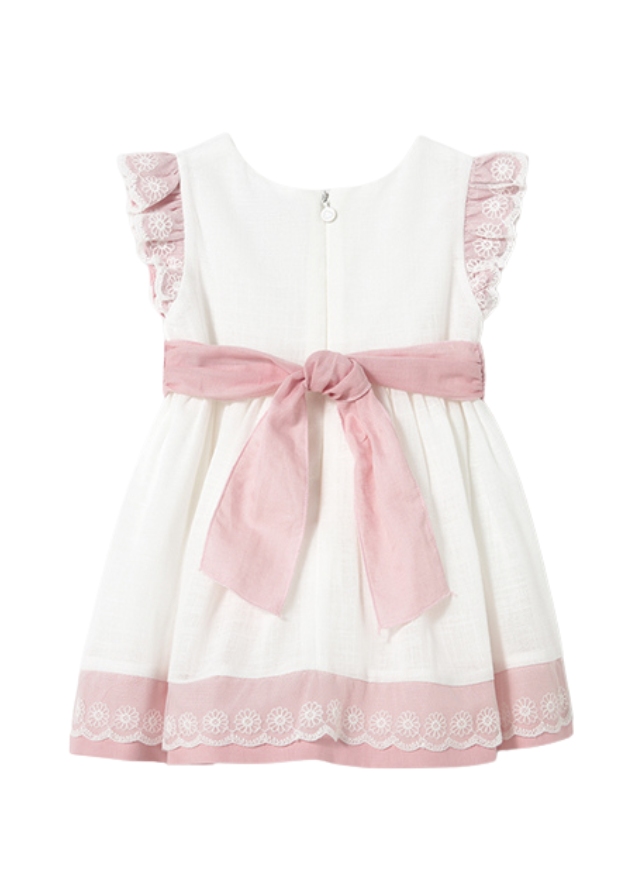 Rochie din In cu Bumbac Fara Maneca Crem cu Roz cu Dantela 1908 Mayoral