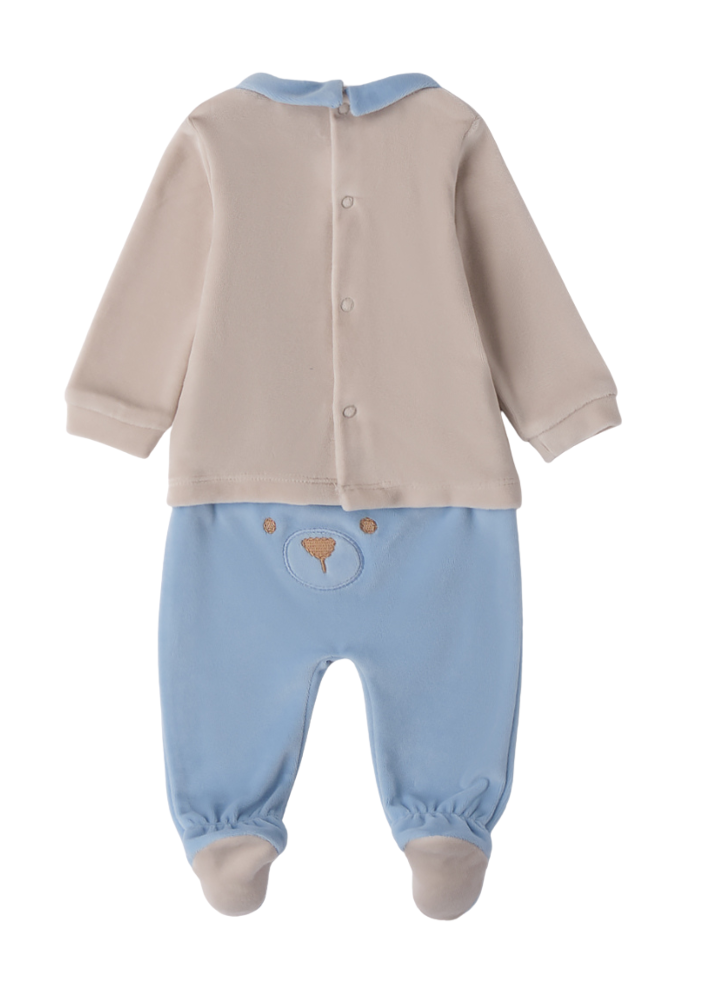 Set 2 Piese Velur Bluza Bej cu Urs si Pantaloni Lungi Bleu 3.F641/00 Minibanda