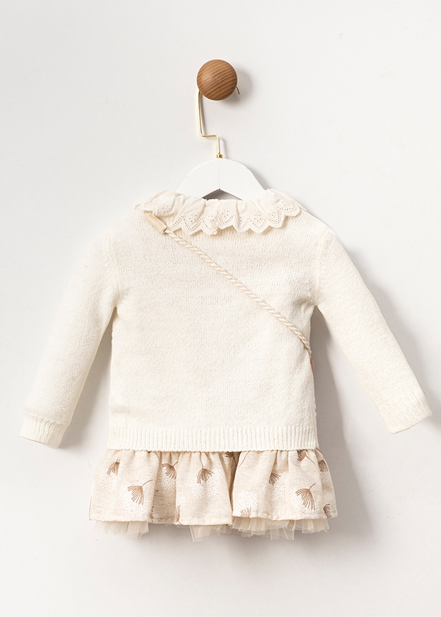 Elegant Set for Girls Beige Body with Knitted Cardigan and Bunny Accessory MJ104