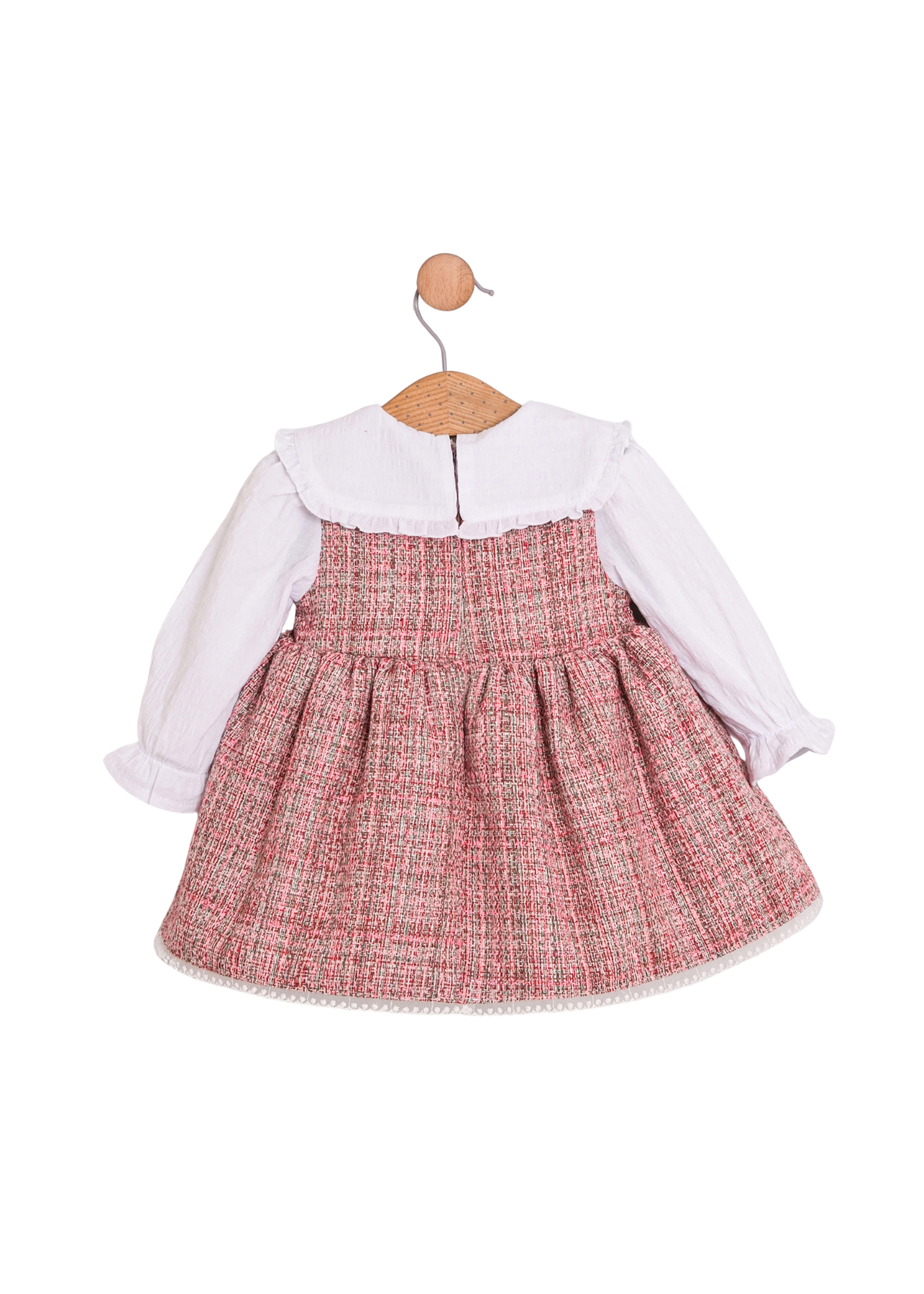 Rochie Tip Sarafan Stofa Roz cu Maneci si Guler din Bumbac Alb 3758 Mino Baby