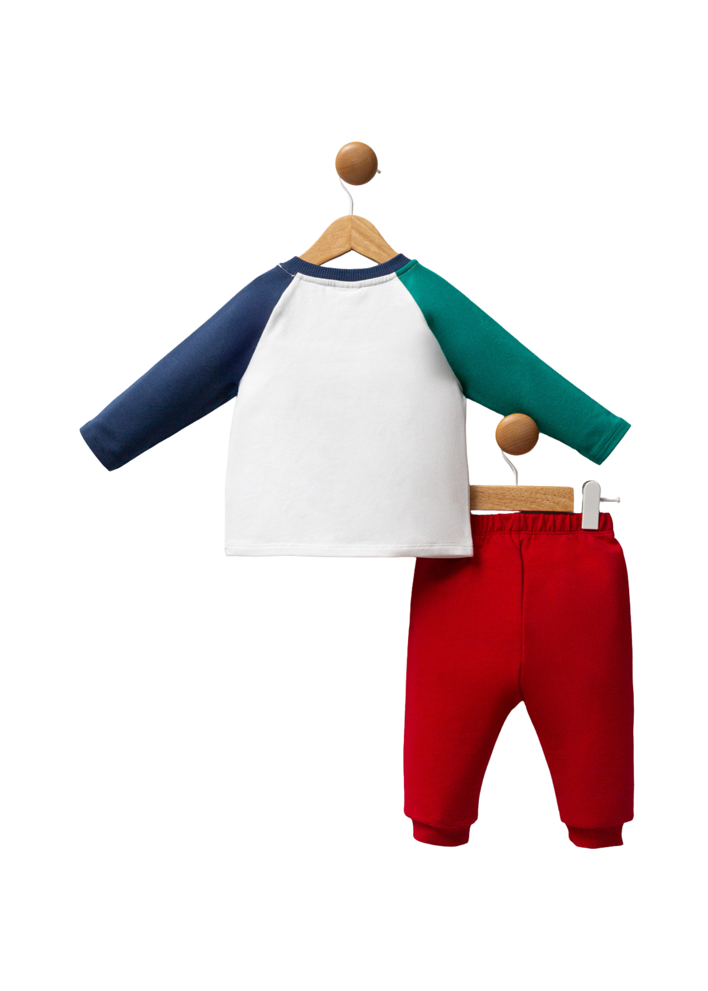 Set 2 Piese Bluza Ivory cu Verde si Pantaloni Lungi Rosii USB2571 V1 Us Polo Assn