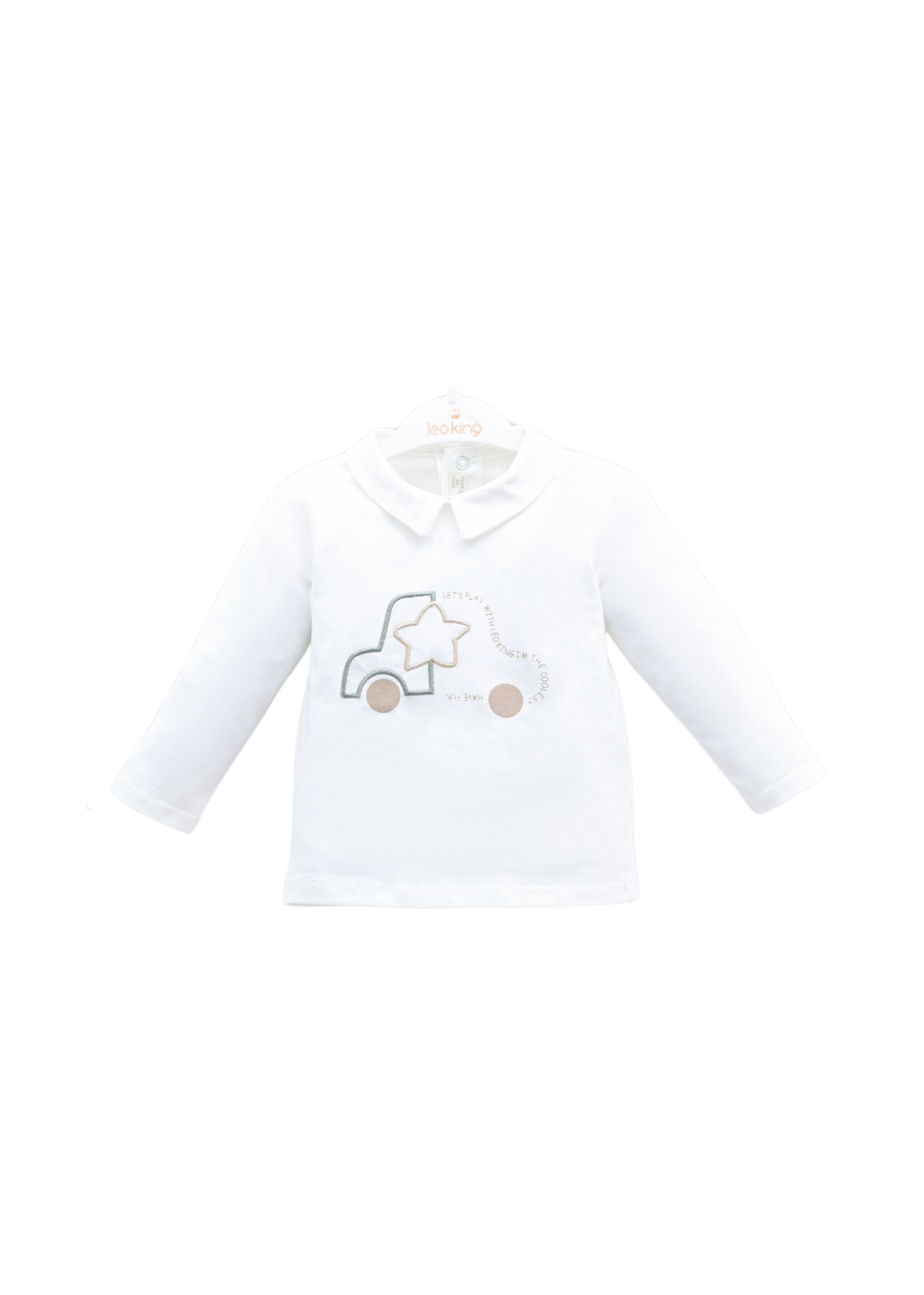 Set 3 Piese Jacheta si Pantaloni Tricotate Bej cu Gri si Bluza Bumbac 8021 Leo King