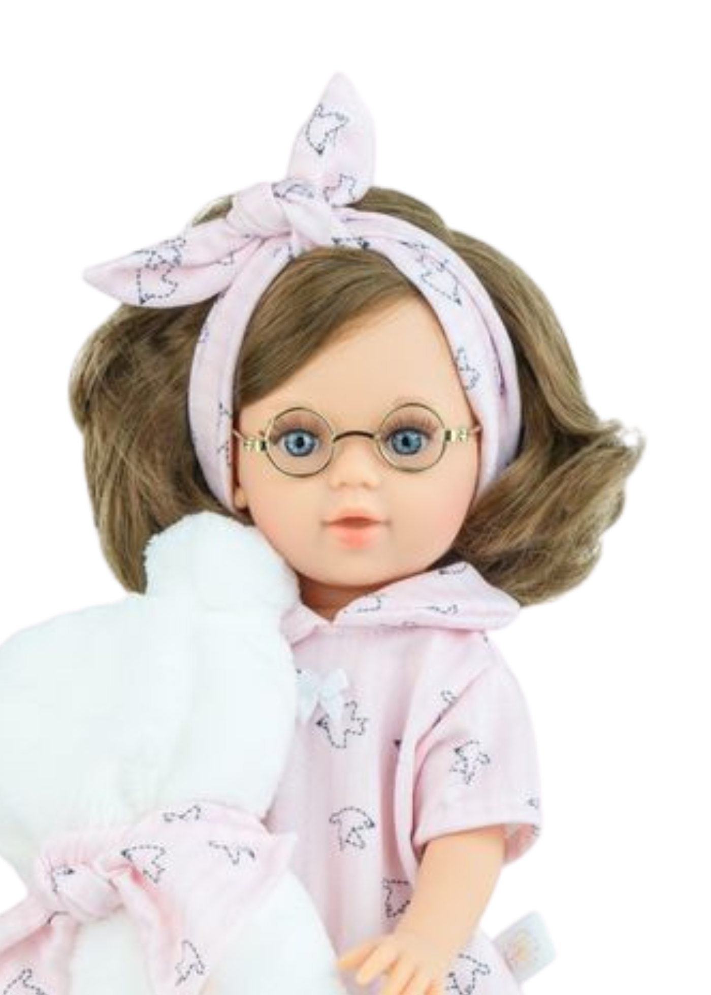 Papusa Marina Pijama Party, Corp Vinil cu Par Saten si Pijama Imprimeu Vesel si un Ursulet de Plus 1528 Marina&Pau