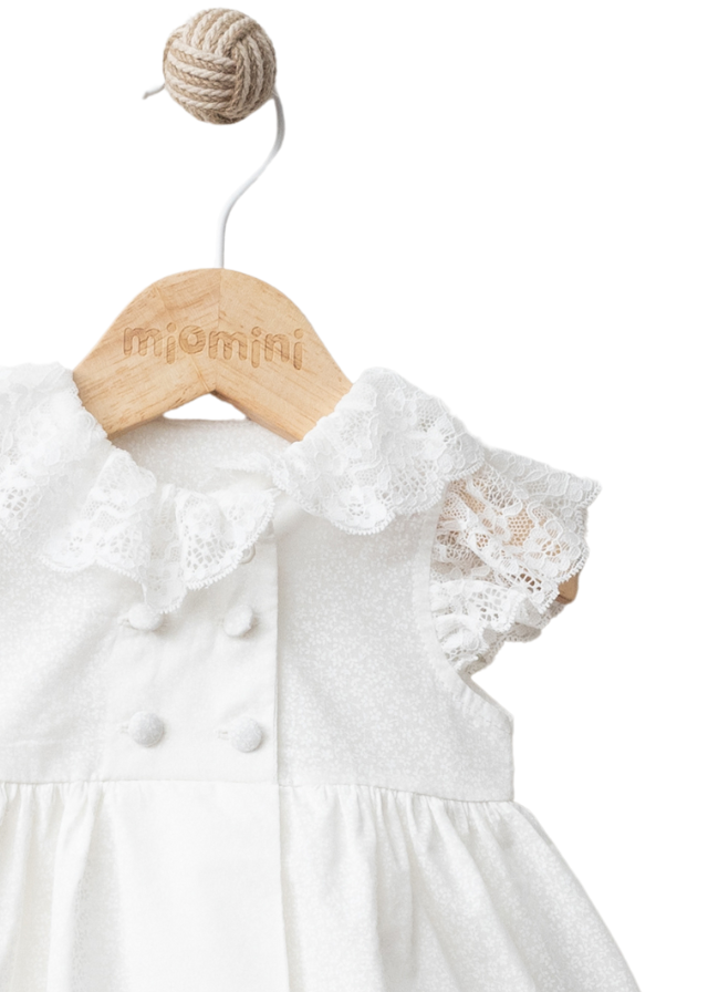Body cu Maneca Scurta Alb Imprimeu Flori Mici Ivory cu Guler din Dantela 4301 MyMio
