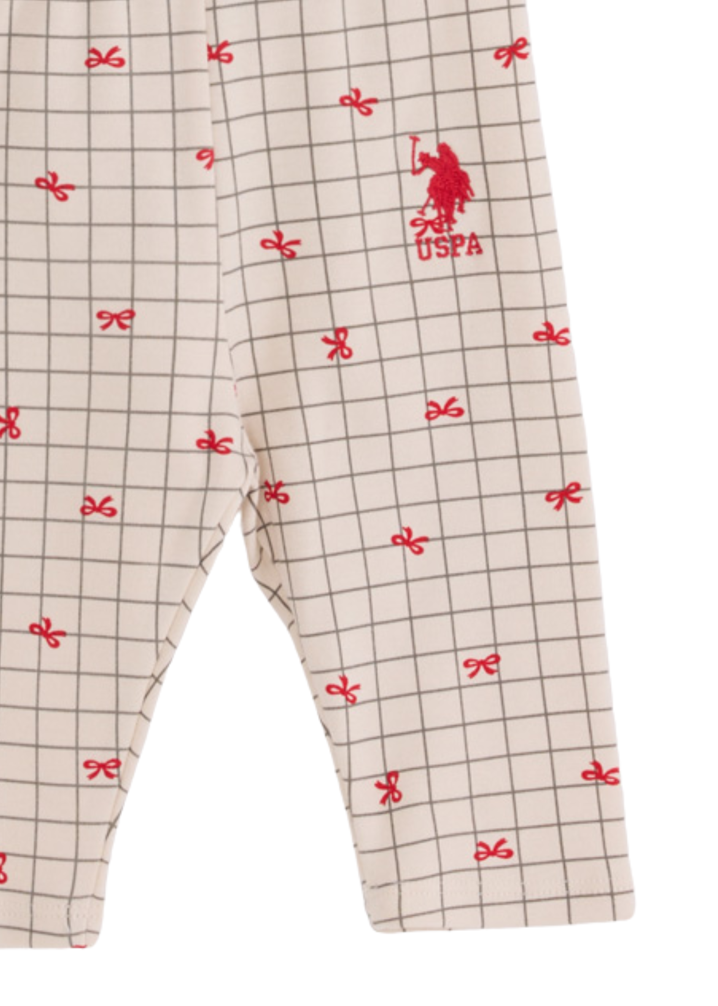 Set 2 Piese Bluza Rosie si Pantaloni Bej cu Fundite USB2727 V1 Us Polo Assn