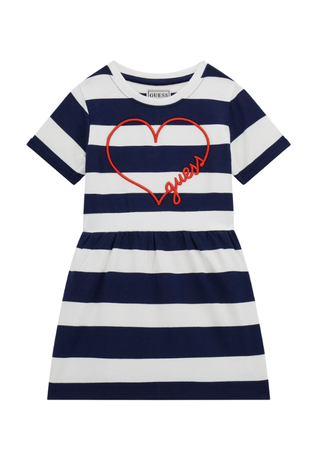 Rochie cu Maneca Scurta Dungi Bleumarin si Albe cu Broderie Inima K5GK28 KBOR4 S04J Guess